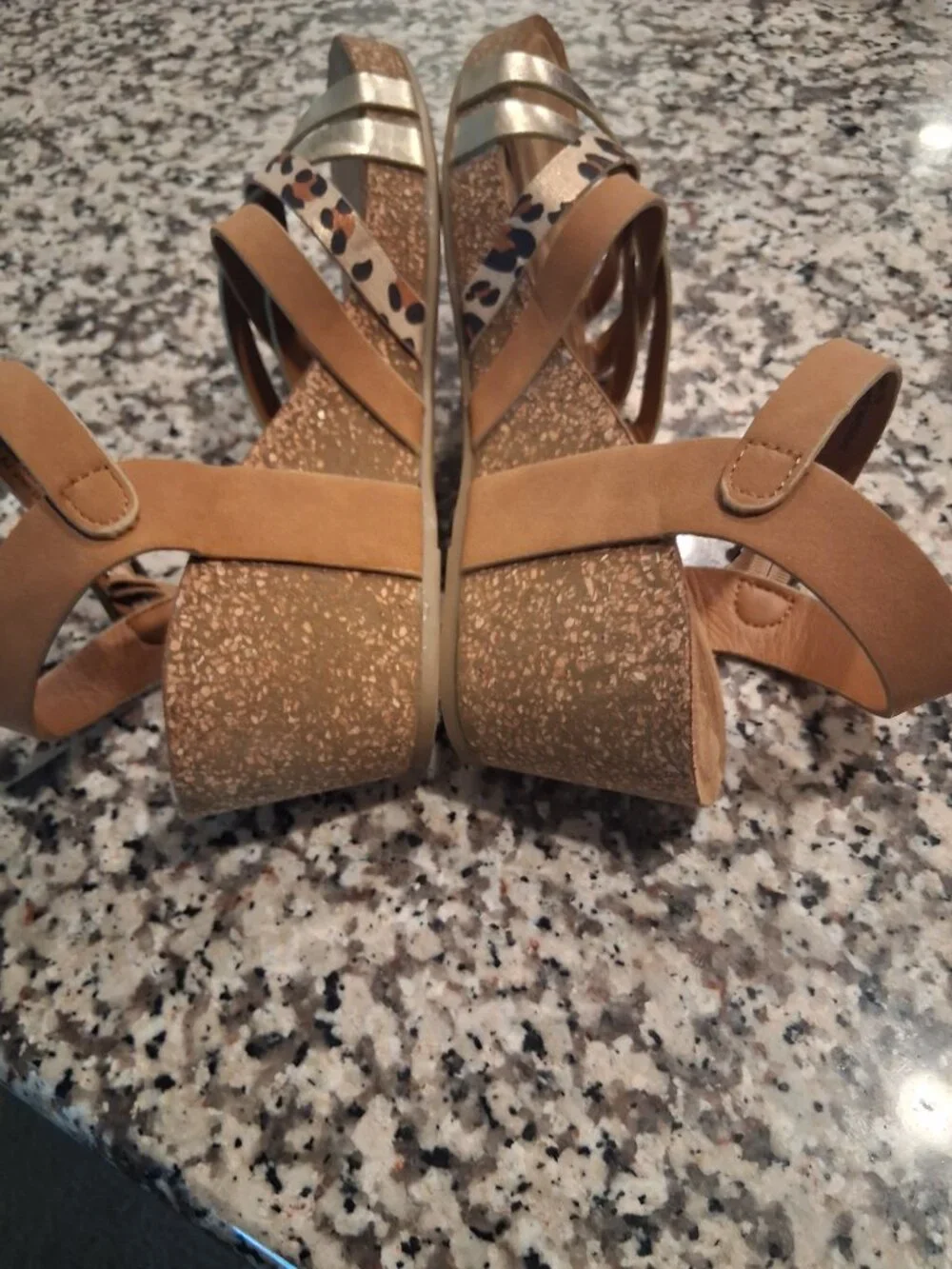 Andiamo | Women's Shoes | Mixed Strap Wedge Sandals, Leopard, Silver&Tan| Size 7